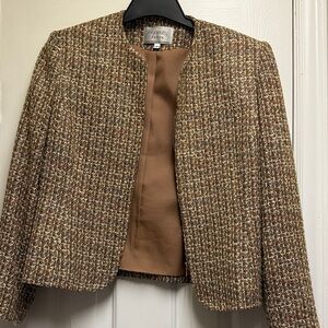 Soft Tweed Houndstooth Women's Brown Blazer size 6 Petite Vintage